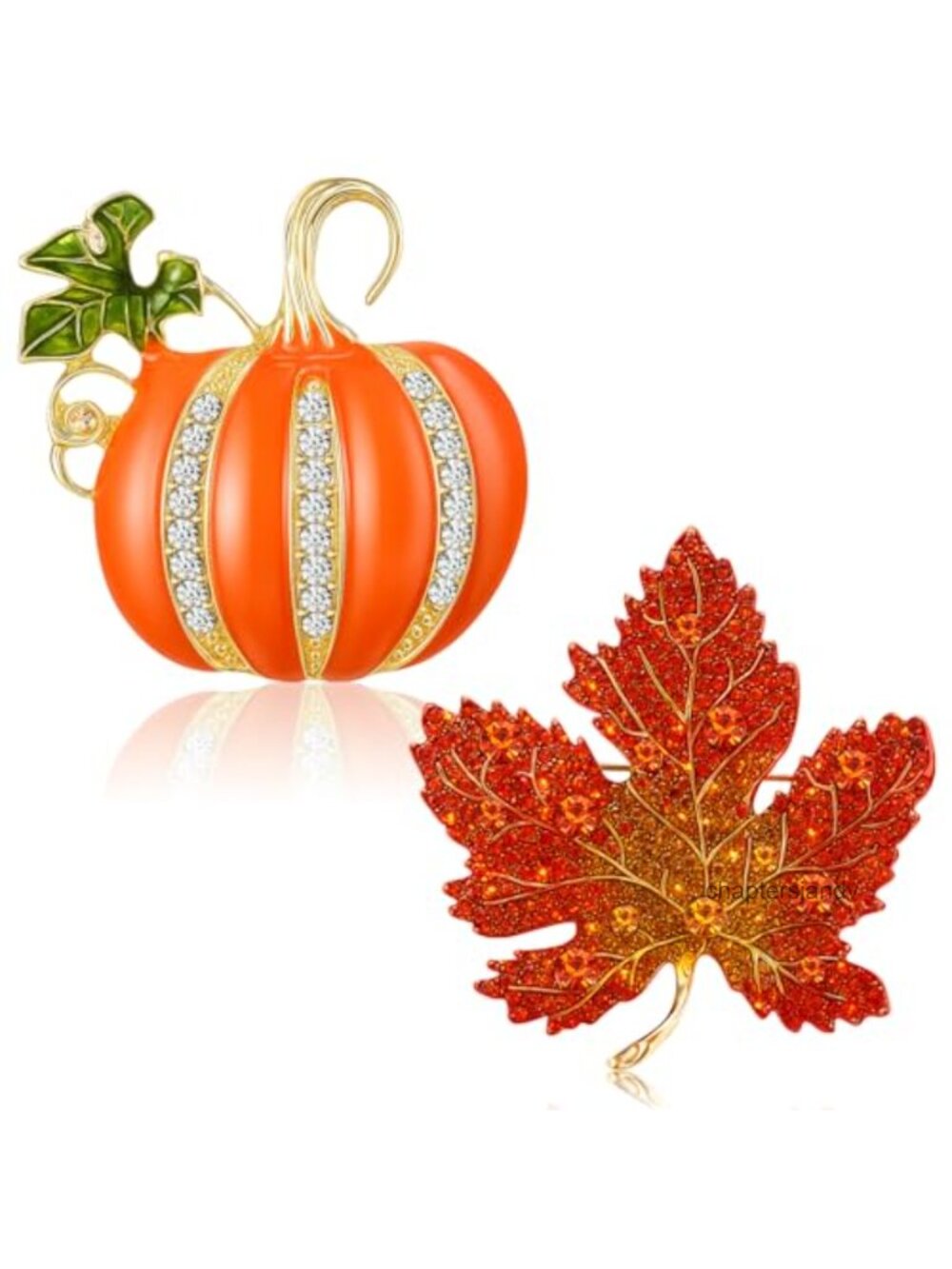 2 Pc Fall Brooch Pin Set Rhinestone Pumpkin Maple Leaf Thanksgiving